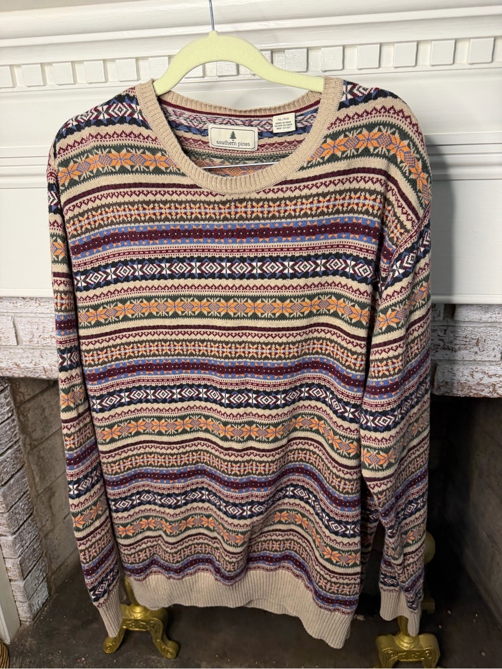 Southern Pines Beige Fair Isle Crewneck Sweater - Men's